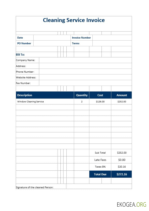 Modèle de facture de service de nettoyage template Modèle de facture de service de nettoyage template